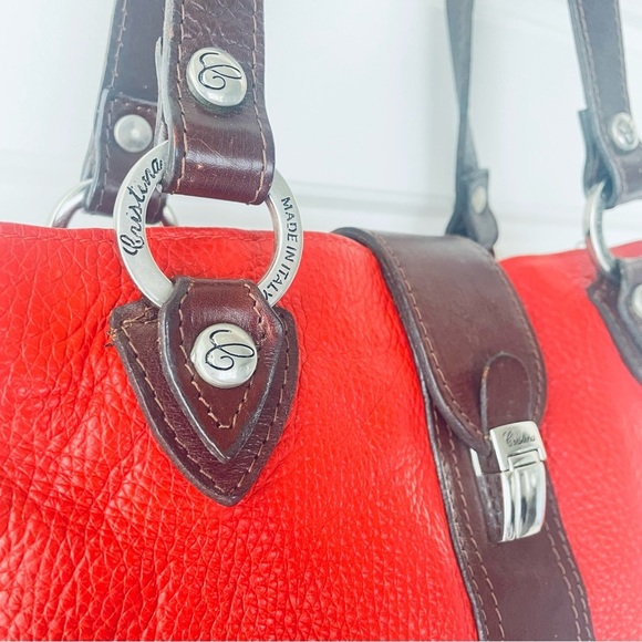CHRISTINA ORANGE BROWN PEBBLED LEATHER SHOULDER BAG MADE IN ITALY SNAP CLOSURE - Picture 3 of 15